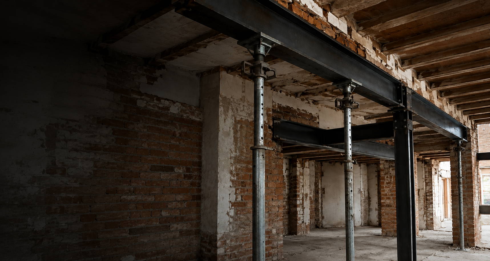 Interior estructural con vigas metálicas en Barcelona